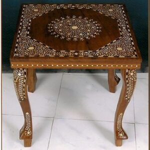 Bone Inlaid Square Table With Curved Legs