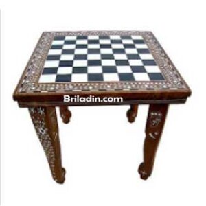 Wood Inlay Chess Table/White