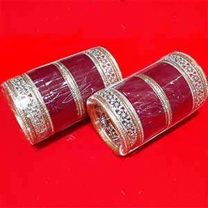 Bridal Red Chura Bangles with Kundan Stones-SK233