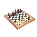 Wooden Inlaid Chess Box Black And White With Chessmen Folding